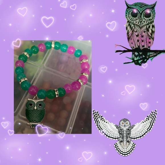 Hand Crafted Jewelry - Hoot hoot owls handcrafted bracelet by me 🦉💜💚